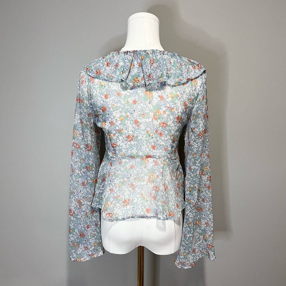 Dizzy Lizzy Floral Sheer Cotton Blend Tie Front Blouse Size XS - Picture 4 of 8